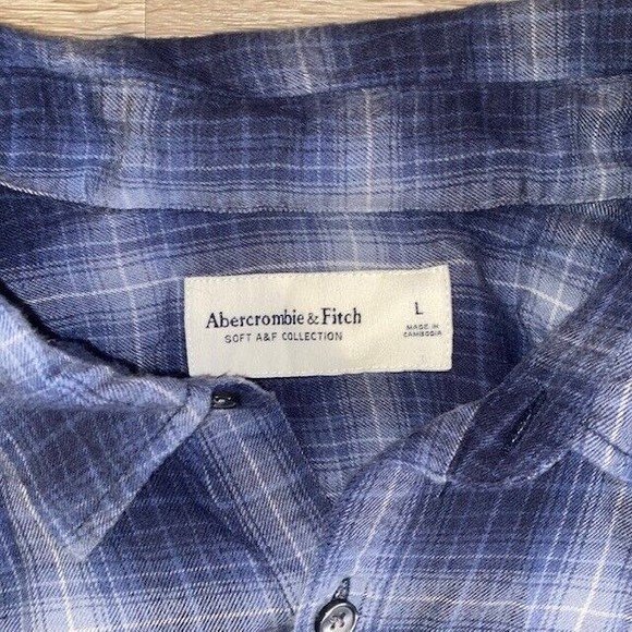 Abercrombie & Fitch Shirt Mens Large Blue Plaid Button Up Soft AF Flannel Preppy - Picture 2 of 3